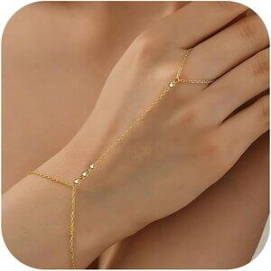14K Gold Plated GD-round Clover Link Chain Ring Bracelet Hand Chain for Women